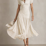 Vestido Midi Satinado Rayas Retro Adriana para Mujer
