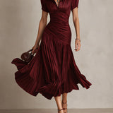 Vestido Midi Satinado Rayas Retro Adriana para Mujer