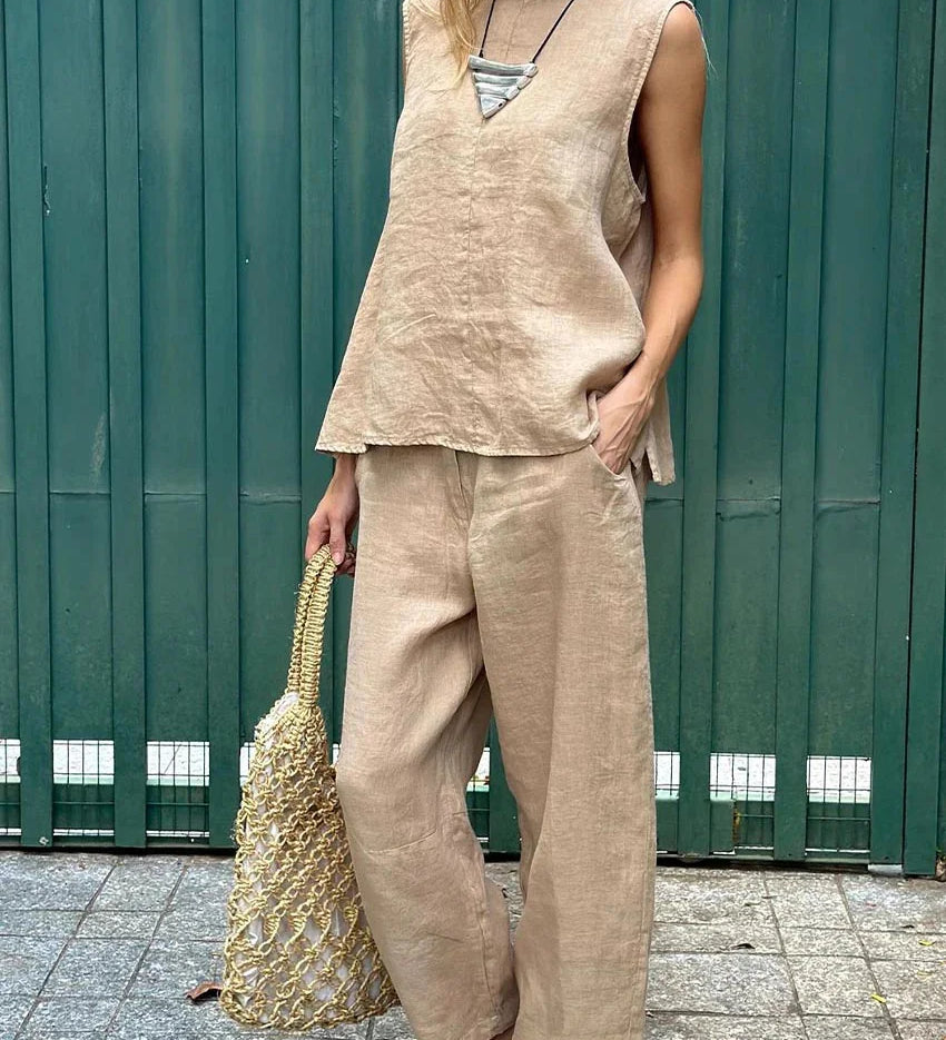 Conjunto Casual Elegante Mayte™ de Dos Piezas con Chaleco y Pantalones Sin Mangas