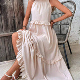 Vestido Largo con Volantes y Cuello Halter Sarah