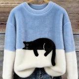 Suéter Femenino con Gráfico de Gato Luna