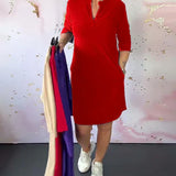 Vestido Casual Celeste con Cuello en V