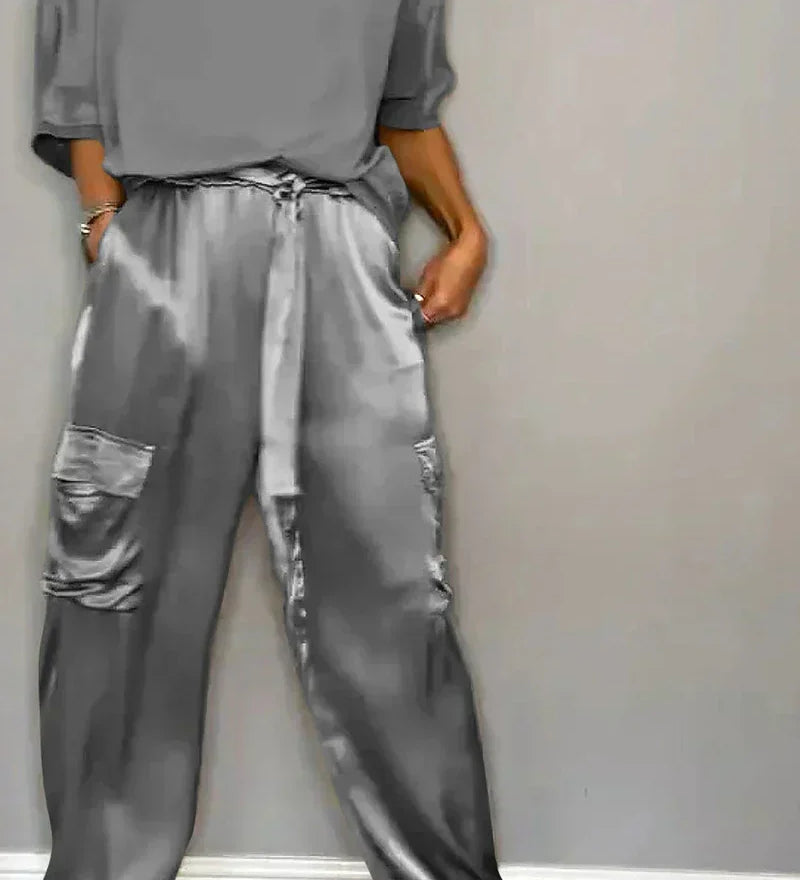 Conjunto Elegante Bindi™ de Camisa de Media Manga y Pantalones Informales