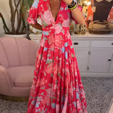 Vestido Floral con Cuello en V y Bolsillos Carine