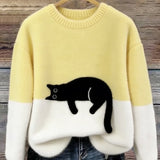 Suéter Femenino con Gráfico de Gato Luna