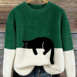 Suéter Femenino con Gráfico de Gato Luna