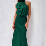 Vestido Largo de Satén con Cuello Halter Carlina