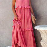 Vestido Largo con Volantes y Cuello Halter Sarah