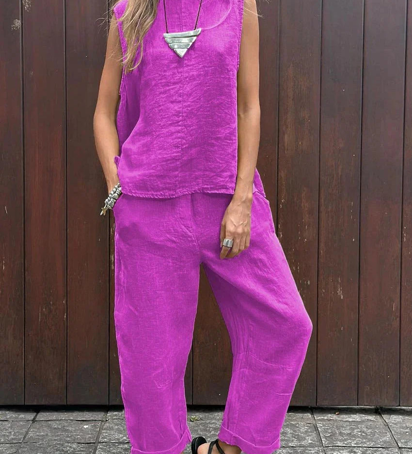Conjunto Casual Elegante Mayte™ de Dos Piezas con Chaleco y Pantalones Sin Mangas