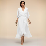 Vestido Ligero de Gasa con Escote en V para Mujer Monica
