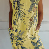 Vestido Estampado Grace™ de Cuello Redondo de Algodón y Lino para Mujer