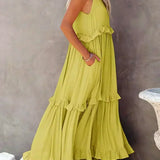 Vestido Largo con Volantes y Cuello Halter Sarah