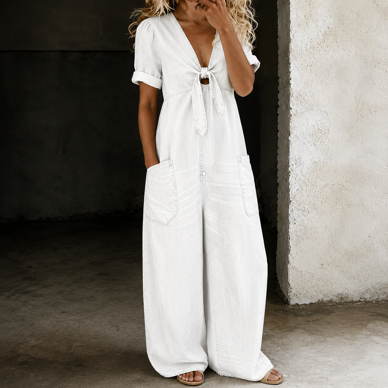 Mono de Denim de Pierna Ancha Maya para Mujer