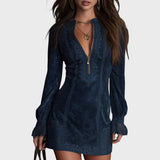 Vestido Corto Elegante de Ante con Encaje Helena™