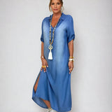 Vestido Largo Denim con Abertura Lateral