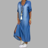 Vestido Largo Denim con Abertura Lateral