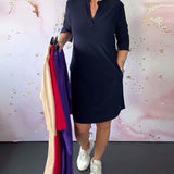 Vestido Casual Celeste con Cuello en V
