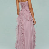 Vestido Largo Plisado Rosé