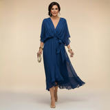 Vestido Ligero de Gasa con Escote en V para Mujer Monica