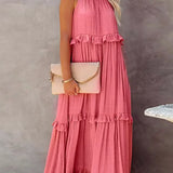Vestido Largo con Volantes y Cuello Halter Sarah