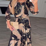 Vestido Maxi Elegante de Mujer Elvera con Patrón de Mármol