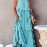 Vestido Largo con Volantes y Cuello Halter Sarah