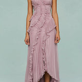 Vestido Largo Plisado Rosé