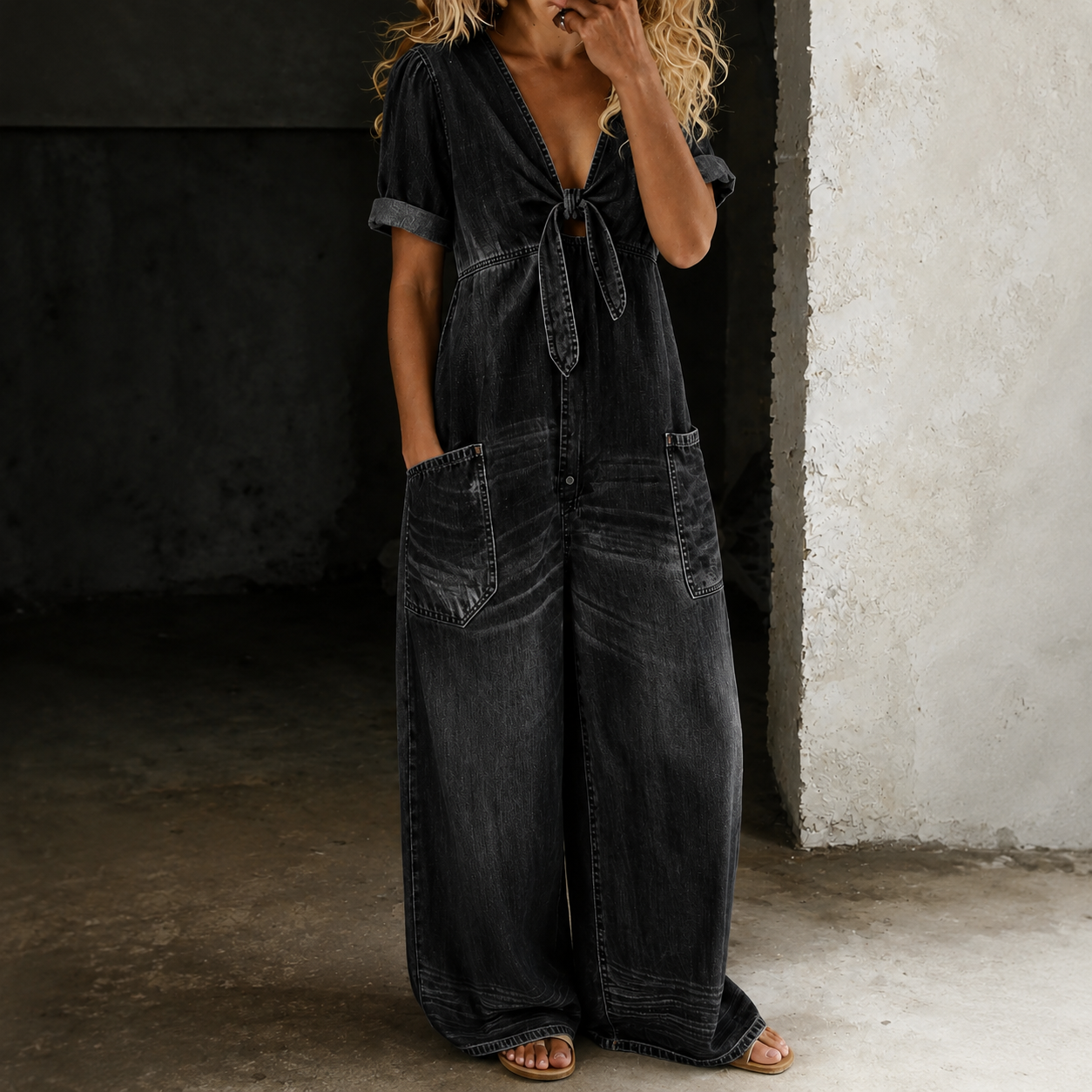 Mono de Denim de Pierna Ancha Maya para Mujer