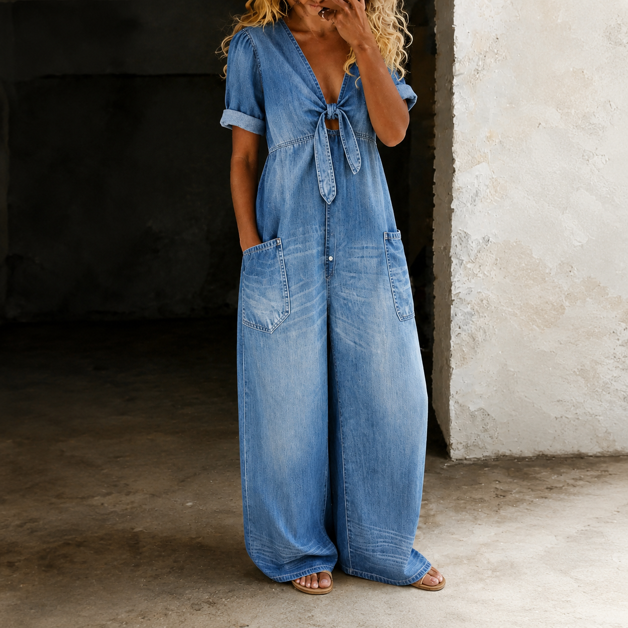Mono de Denim de Pierna Ancha Maya para Mujer