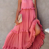 Vestido Largo con Volantes y Cuello Halter Sarah