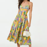 Vestido Largo Plisado Floral