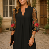 Vestido Largo Elegante Renée con Mangas Bordadas