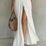 Vestido Maxi de Lino con Cuello de Solapa y Mangas Largas para Mujer Adriana