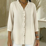 Blusa de Denim Fluido con Escote en V y Volantes Adele
