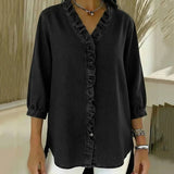 Blusa de Denim Fluido con Escote en V y Volantes Adele