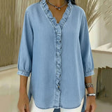 Blusa de Denim Fluido con Escote en V y Volantes Adele