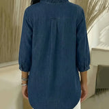 Blusa de Denim Fluido con Escote en V y Volantes Adele