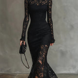 Vestido Maxi de Encaje Negro Veronika