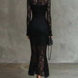 Vestido Maxi de Encaje Negro Veronika