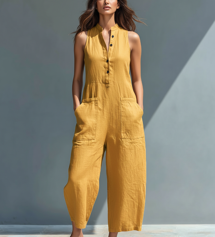 Mono Minimalista de Lino para Mujer Sin Mangas