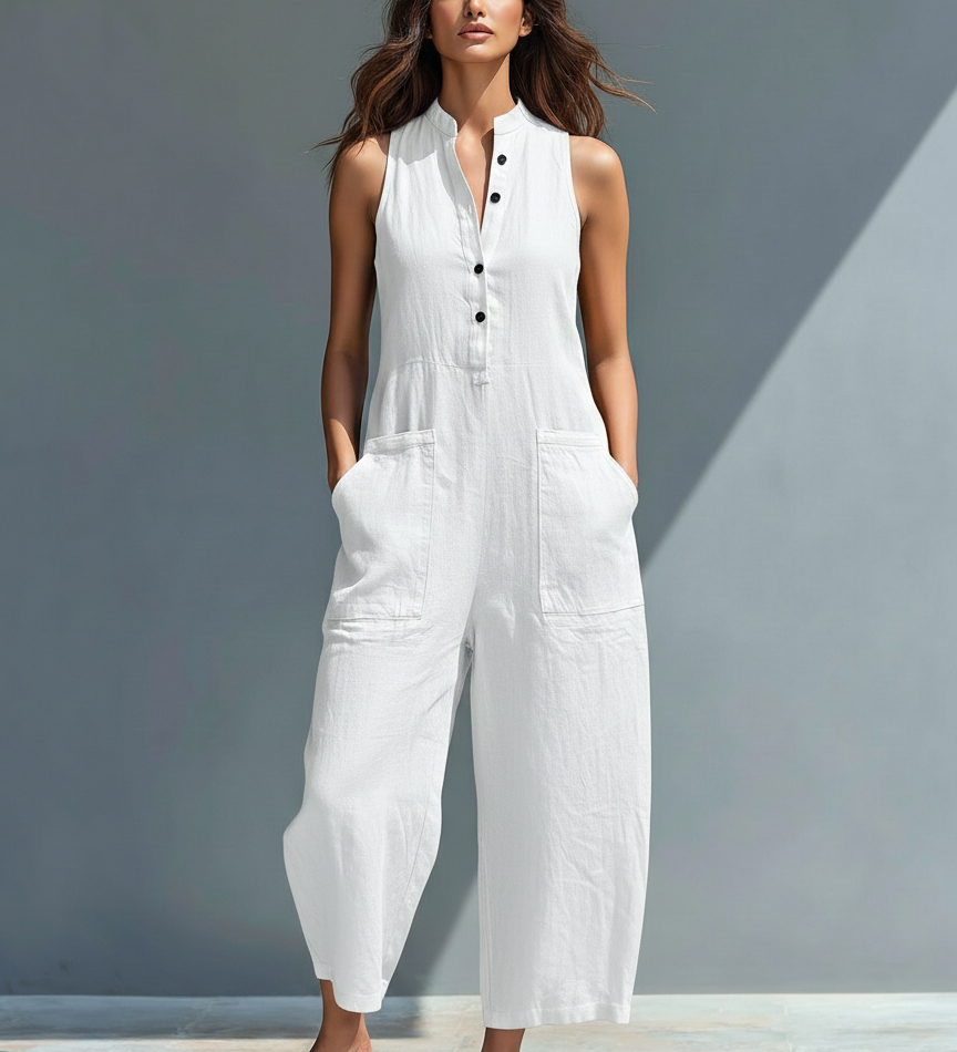 Mono Minimalista de Lino para Mujer Sin Mangas