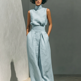 Aida - Conjunto de Blusa Sin Mangas y Pantalones de Pierna Ancha en Algodón y Lino Minimalista para Dama