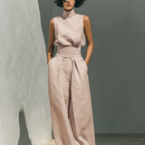Aida - Conjunto de Blusa Sin Mangas y Pantalones de Pierna Ancha en Algodón y Lino Minimalista para Dama
