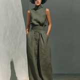 Aida - Conjunto de Blusa Sin Mangas y Pantalones de Pierna Ancha en Algodón y Lino Minimalista para Dama