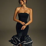 Vestido Strapless de Lujo Raquel™ con Volantes para Boda y Eventos