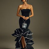 Vestido Strapless de Lujo Raquel™ con Volantes para Boda y Eventos