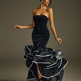 Vestido Strapless de Lujo Raquel™ con Volantes para Boda y Eventos