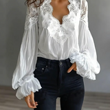 Blusa de Encaje Floral con Mangas de Farol