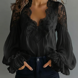 Blusa de Encaje Floral con Mangas de Farol