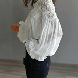 Blusa de Encaje Floral con Mangas de Farol